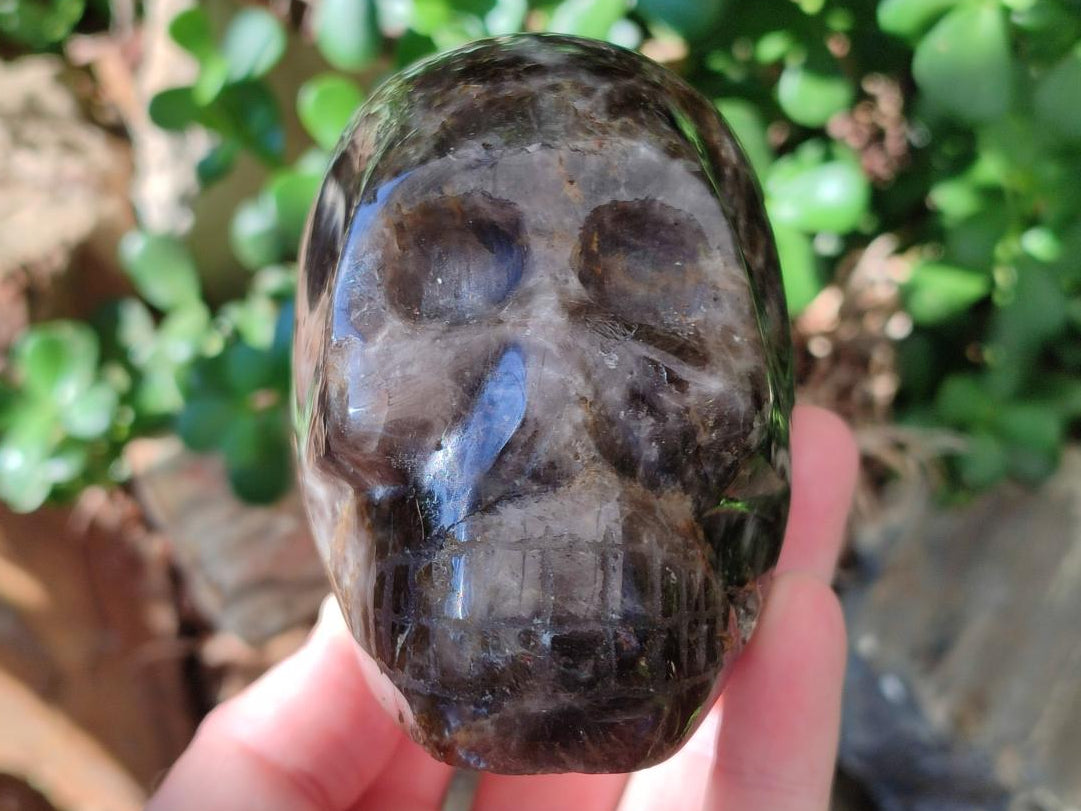 Hand Made Smokey Window Quartz Skull Carvings x 3 From Madagascar
