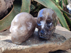 Hand Made Smokey Window Quartz Skull Carvings x 3 From Madagascar