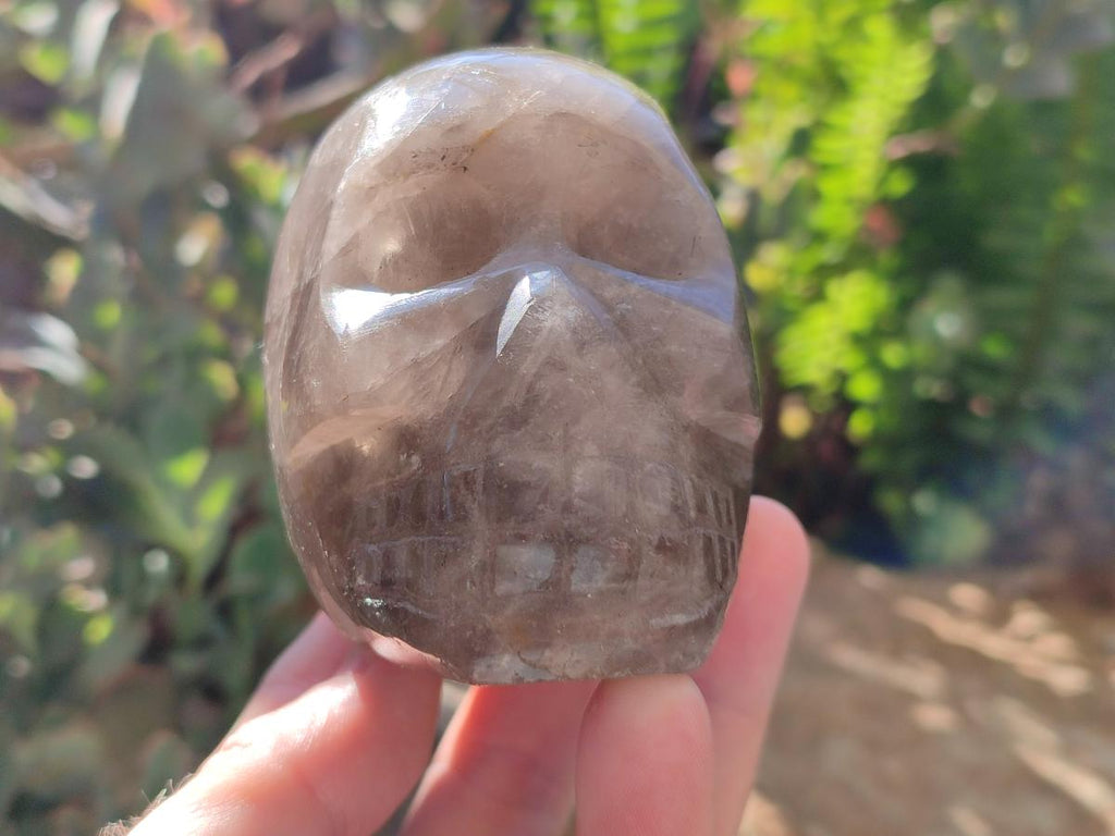 Hand Made Smokey Window Quartz Skull Carvings x 3 From Madagascar