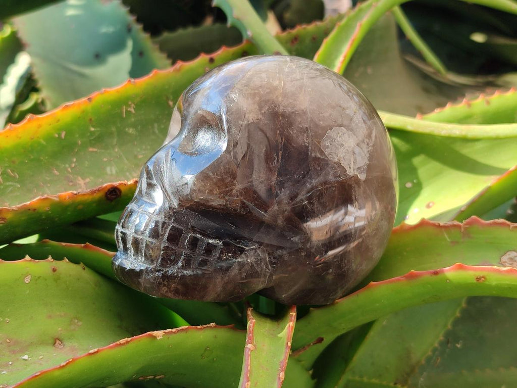 Hand Made Smokey Window Quartz Skull Carvings x 3 From Madagascar