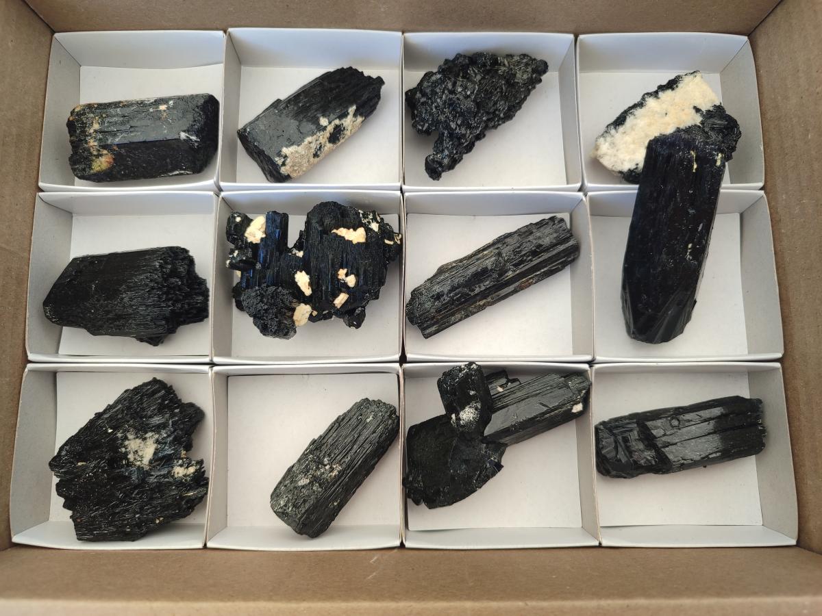 Natural Schorl Black Tourmaline Specimens x 12 From Erongo, Namibia