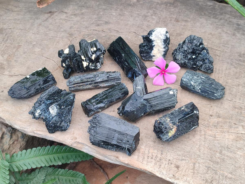 Natural Schorl Black Tourmaline Specimens x 12 From Erongo, Namibia