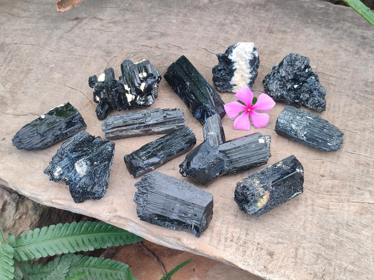 Natural Schorl Black Tourmaline Specimens x 12 From Erongo, Namibia