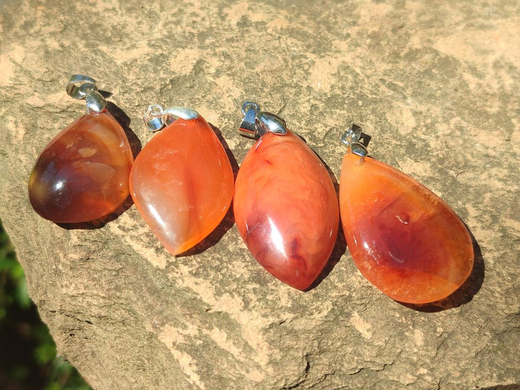 Hand Made Carnelian Agate Gemstone Pendants x 12 From Madagascar