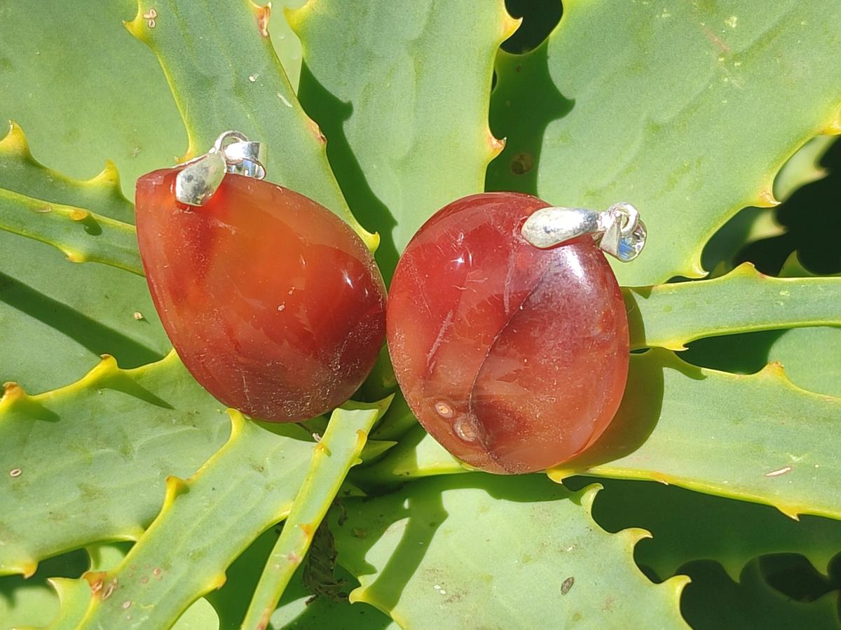 Hand Made Carnelian Agate Gemstone Pendants x 12 From Madagascar