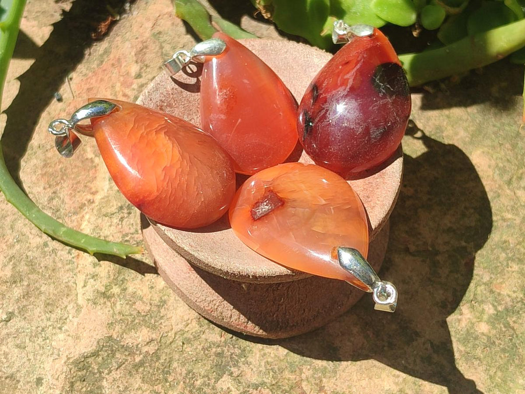 Hand Made Carnelian Agate Gemstone Pendants x 12 From Madagascar