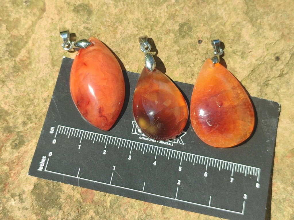 Hand Made Carnelian Agate Gemstone Pendants x 12 From Madagascar