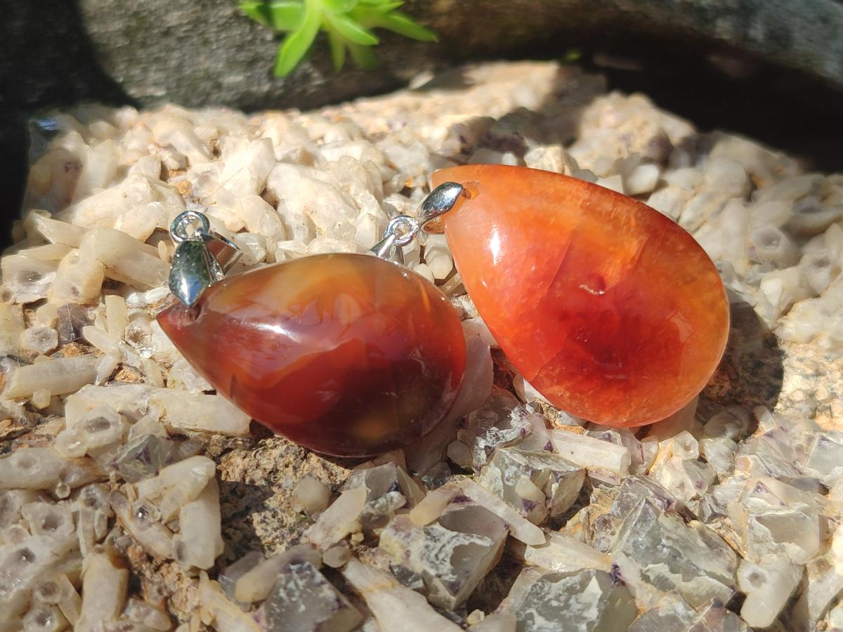 Hand Made Carnelian Agate Gemstone Pendants x 12 From Madagascar