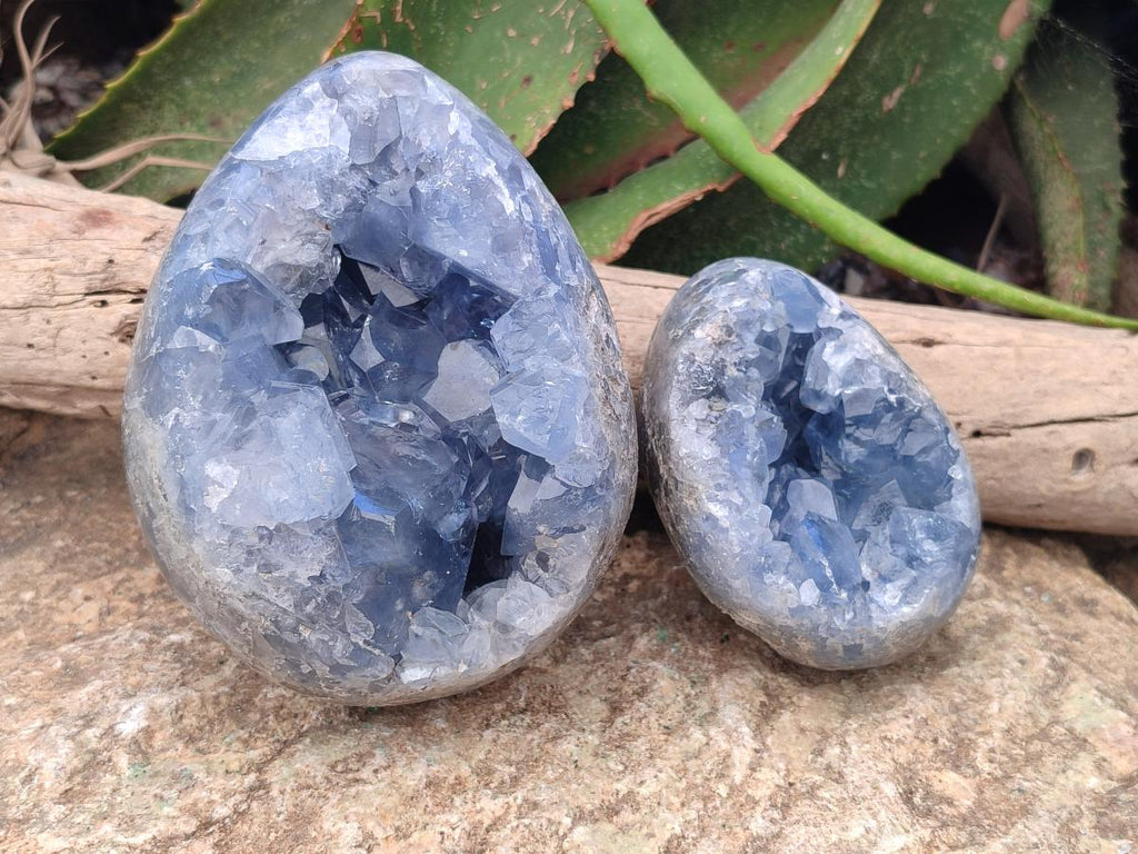 Polished Blue Celestite Eggs x 2 From Sakoany, Madagascar
