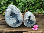 Polished Blue Celestite Eggs x 2 From Sakoany, Madagascar