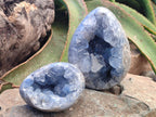 Polished Blue Celestite Eggs x 2 From Sakoany, Madagascar