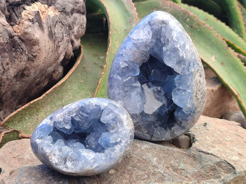 Polished Blue Celestite Eggs x 2 From Sakoany, Madagascar