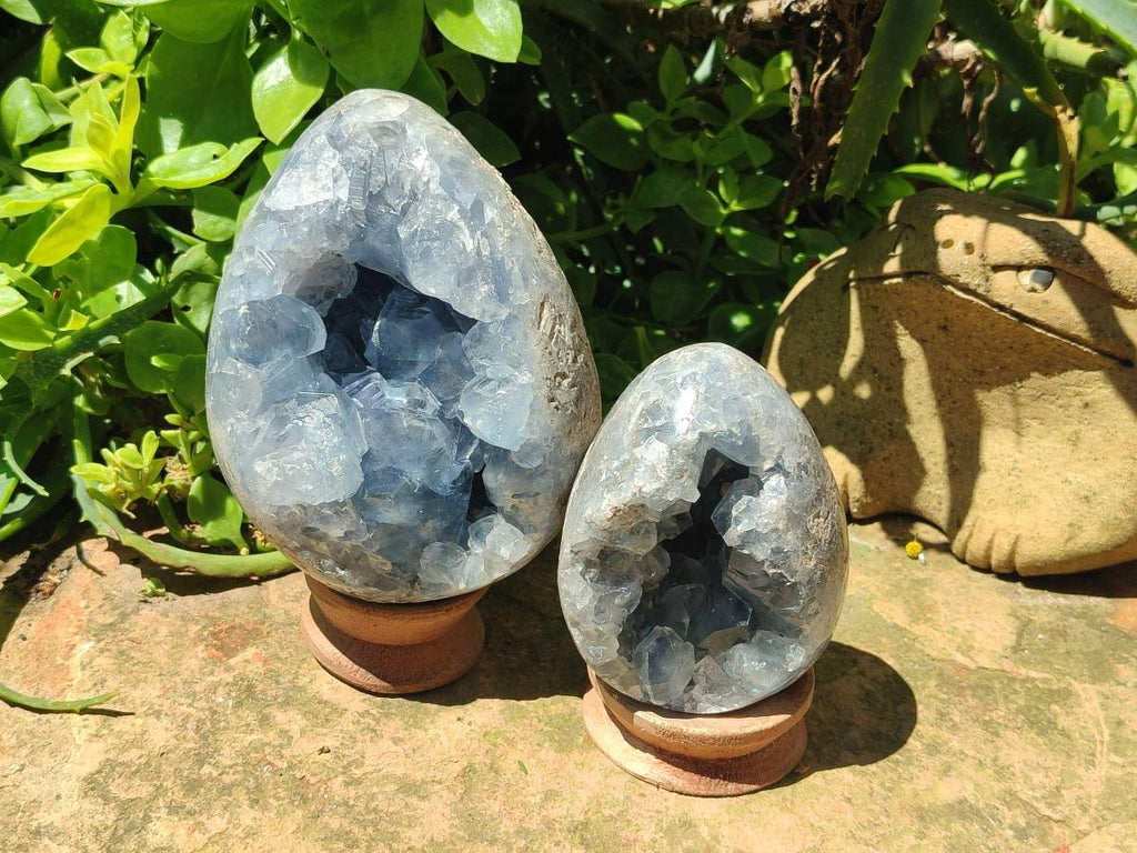 Polished Blue Celestite Eggs x 2 From Sakoany, Madagascar