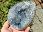 Polished Blue Celestite Eggs x 2 From Sakoany, Madagascar