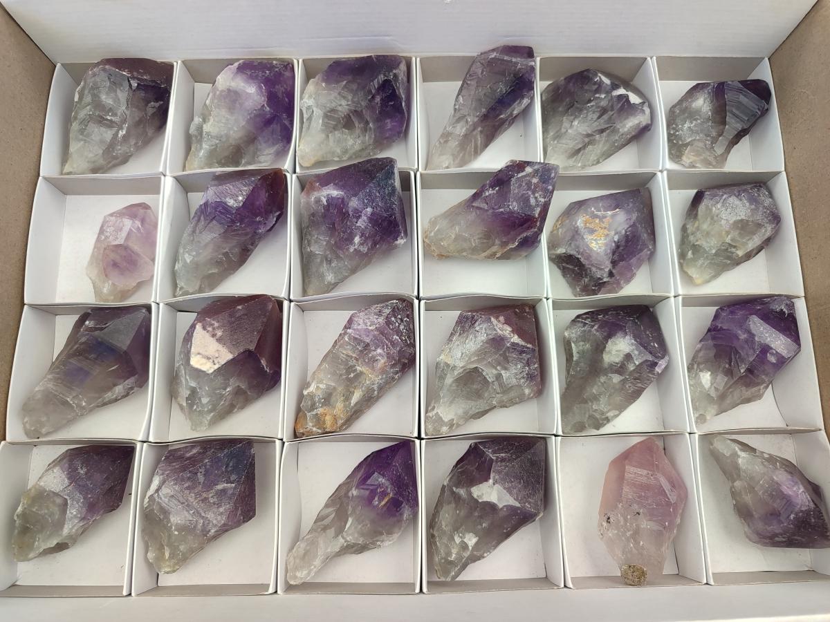 Natural Jacaranda Amethyst Single Crystals x 24 From Mumbwa, Zambia