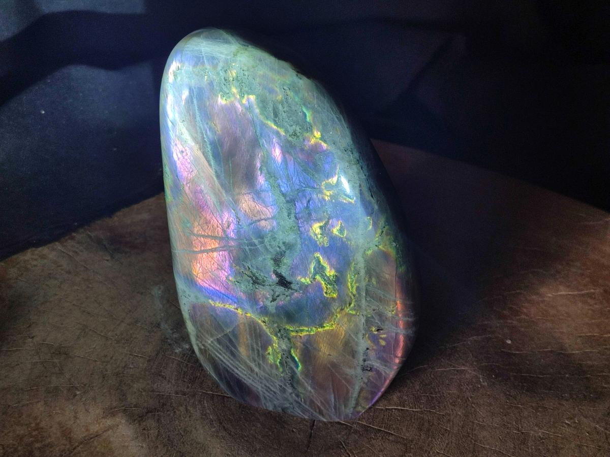 Polished Large Rare Purple Sunset Flash Labradorite Standing Free Form x 1 From Madagascar