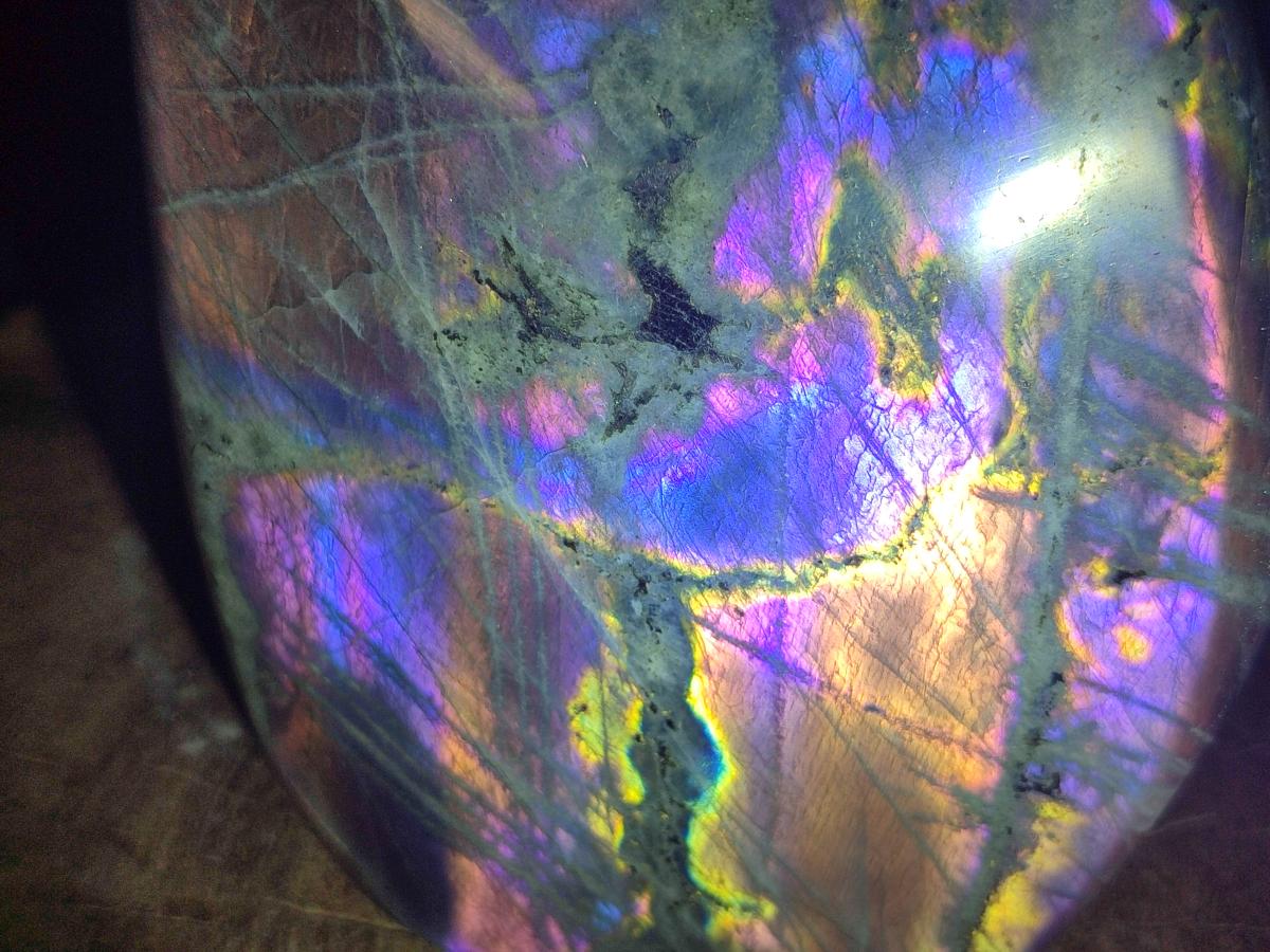 Polished Large Rare Purple Sunset Flash Labradorite Standing Free Form x 1 From Madagascar
