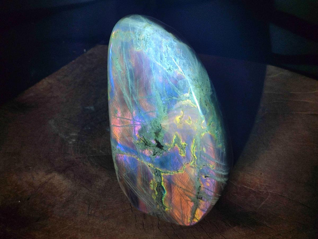 Polished Large Rare Purple Sunset Flash Labradorite Standing Free Form x 1 From Madagascar