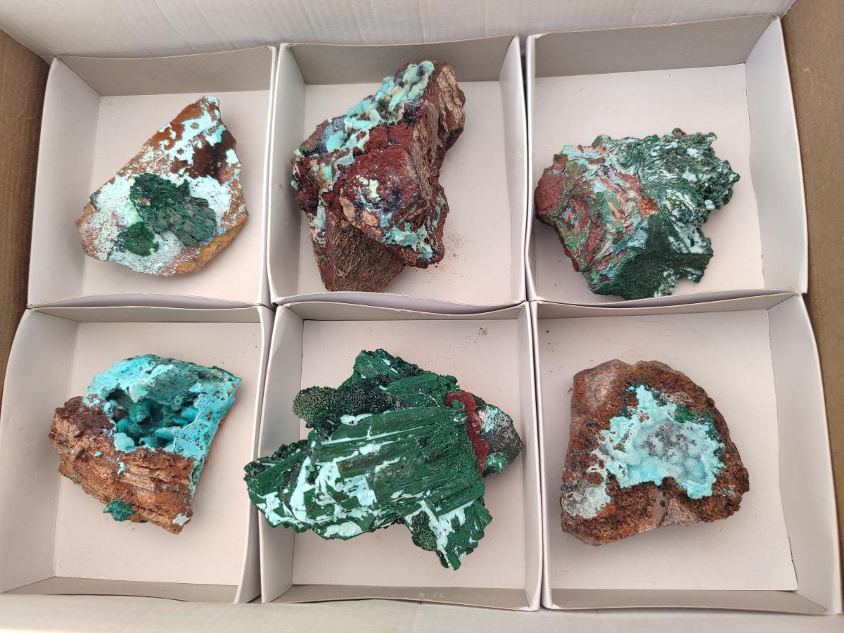 Natural Drusy Coated Chrysocolla Specimens x 6 From Lupoto Mine, Congo