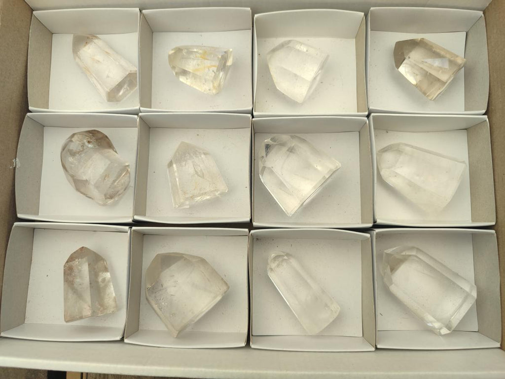 Polished Clear and Optic Quartz Crystals x 12 From Madagascar