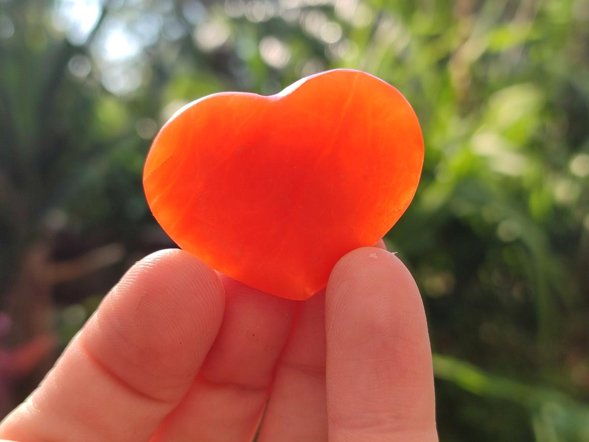 Polished Orange Calcite Mini Hearts x 48 From Madagascar