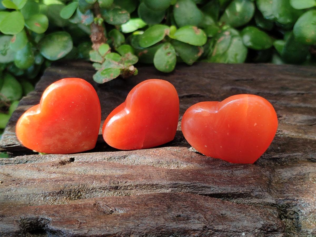 Polished Orange Calcite Mini Hearts x 48 From Madagascar