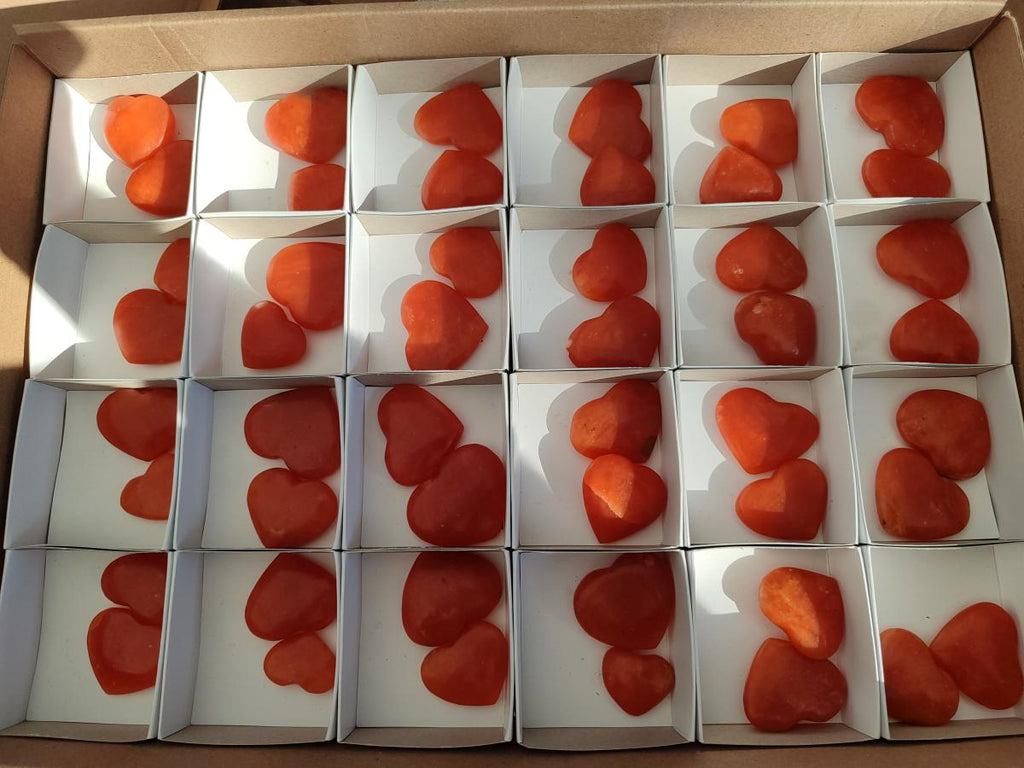 Polished Orange Calcite Mini Hearts x 48 From Madagascar