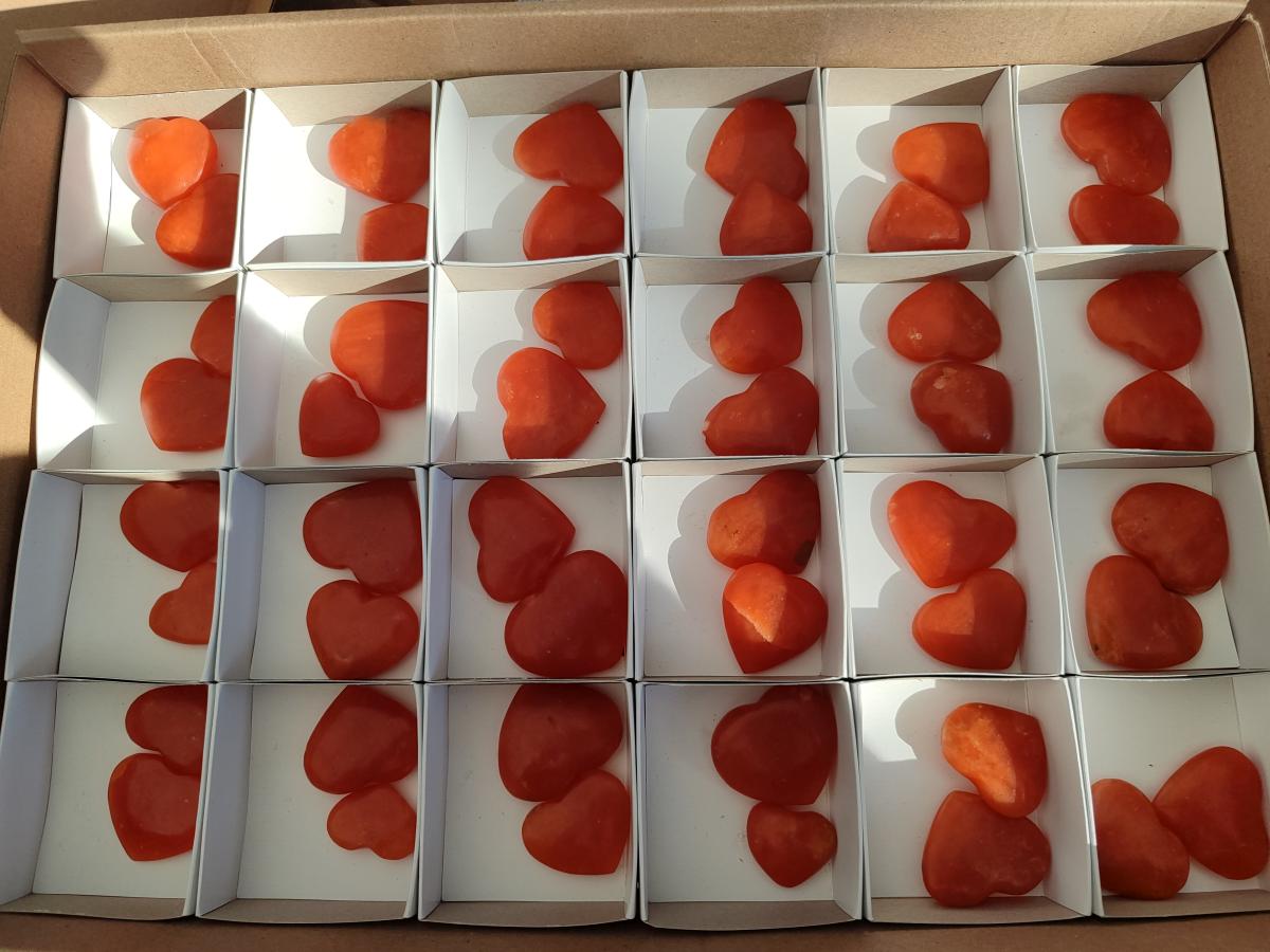 Polished Orange Calcite Mini Hearts x 48 From Madagascar