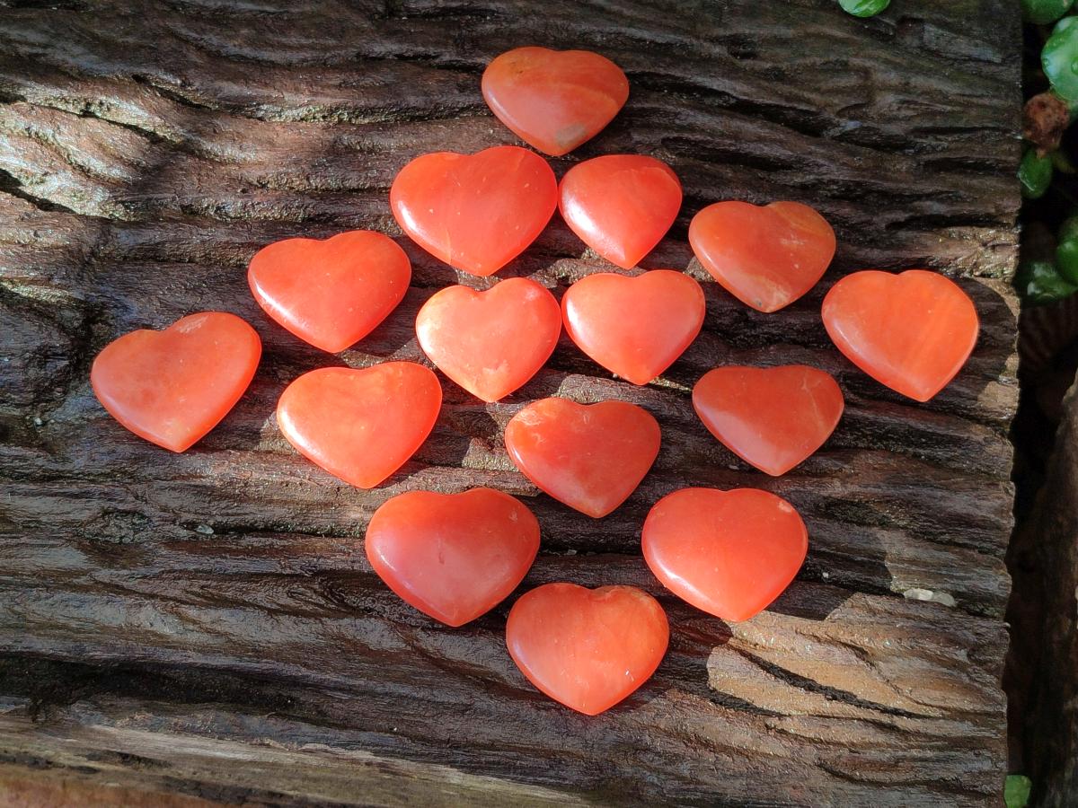 Polished Orange Calcite Mini Hearts x 48 From Madagascar