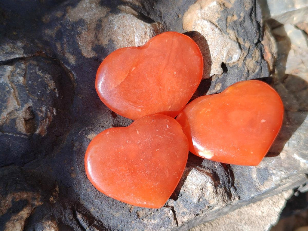 Polished Orange Calcite Mini Hearts x 48 From Madagascar