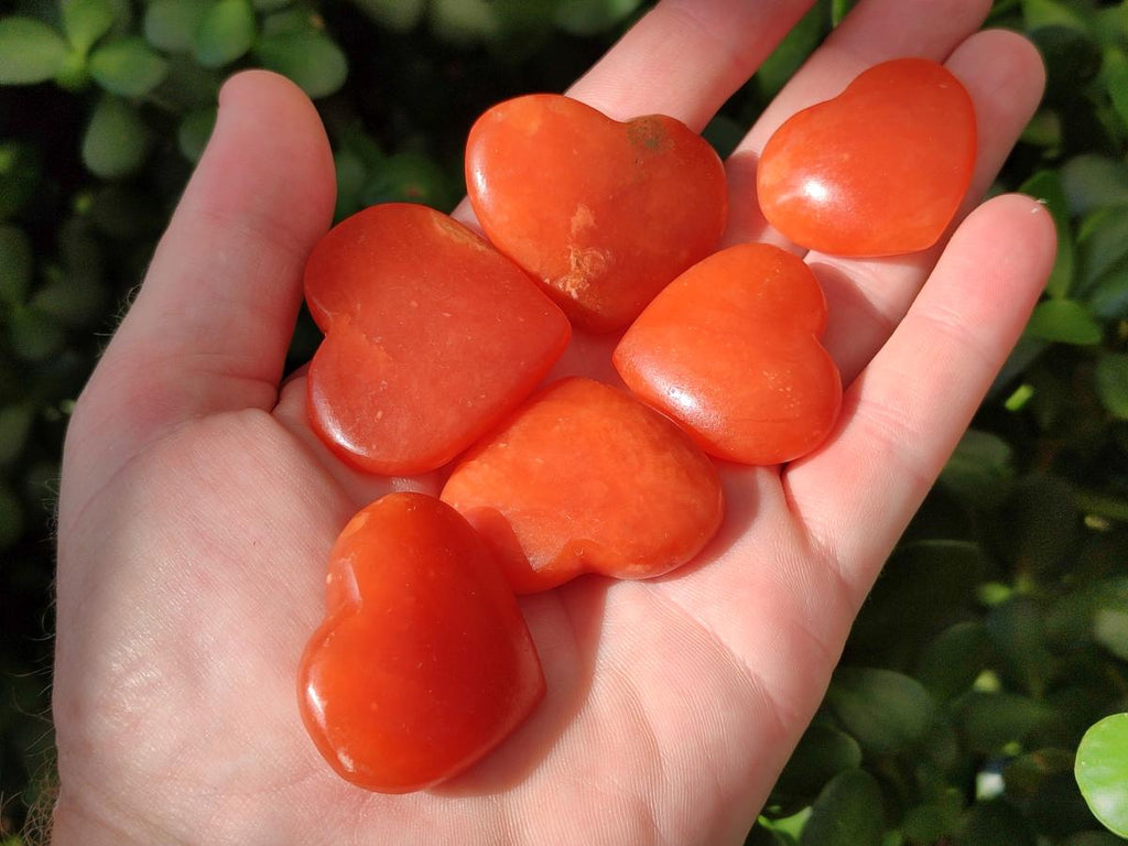 Polished Orange Calcite Mini Hearts x 48 From Madagascar