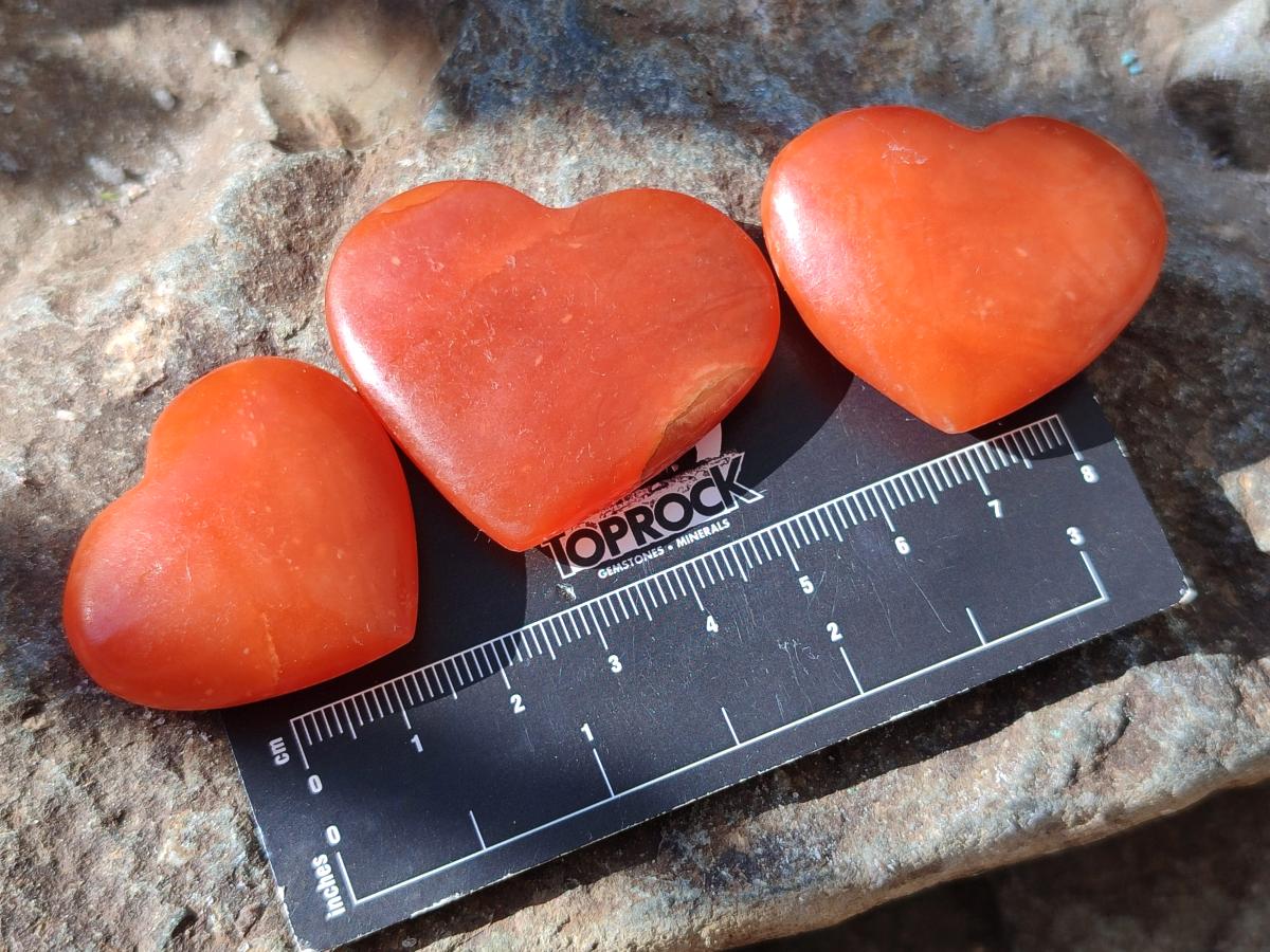 Polished Orange Calcite Mini Hearts x 48 From Madagascar