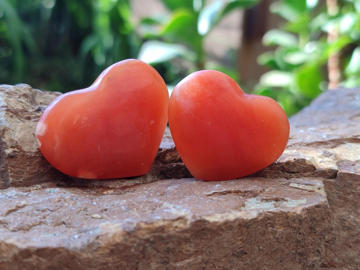 Polished Orange Calcite Mini Hearts x 48 From Madagascar