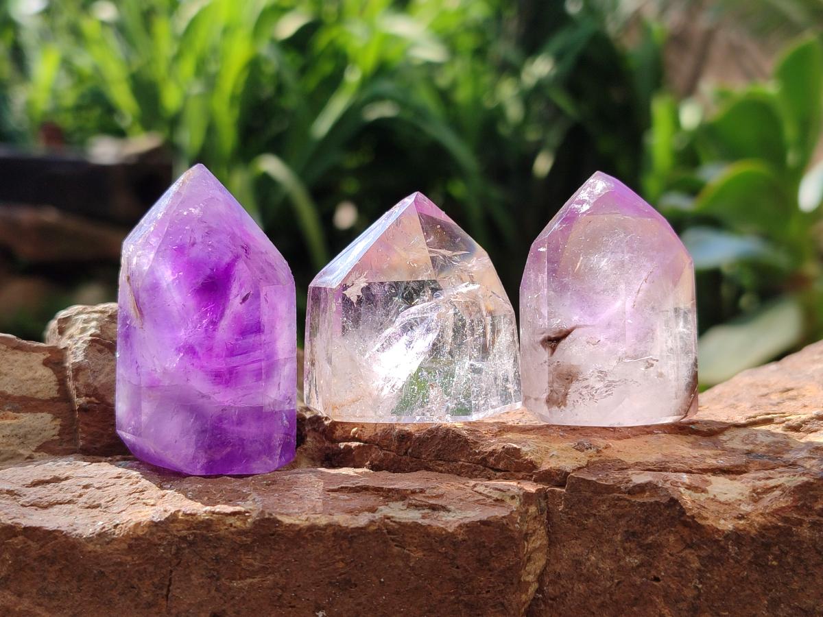 Polished Window Amethyst Crystals x 12 From Akansobe, Madagascar