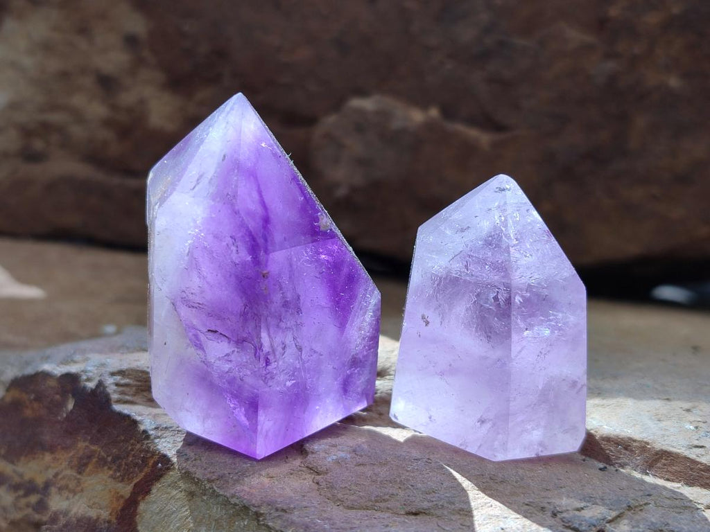 Polished Window Amethyst Crystals x 12 From Akansobe, Madagascar