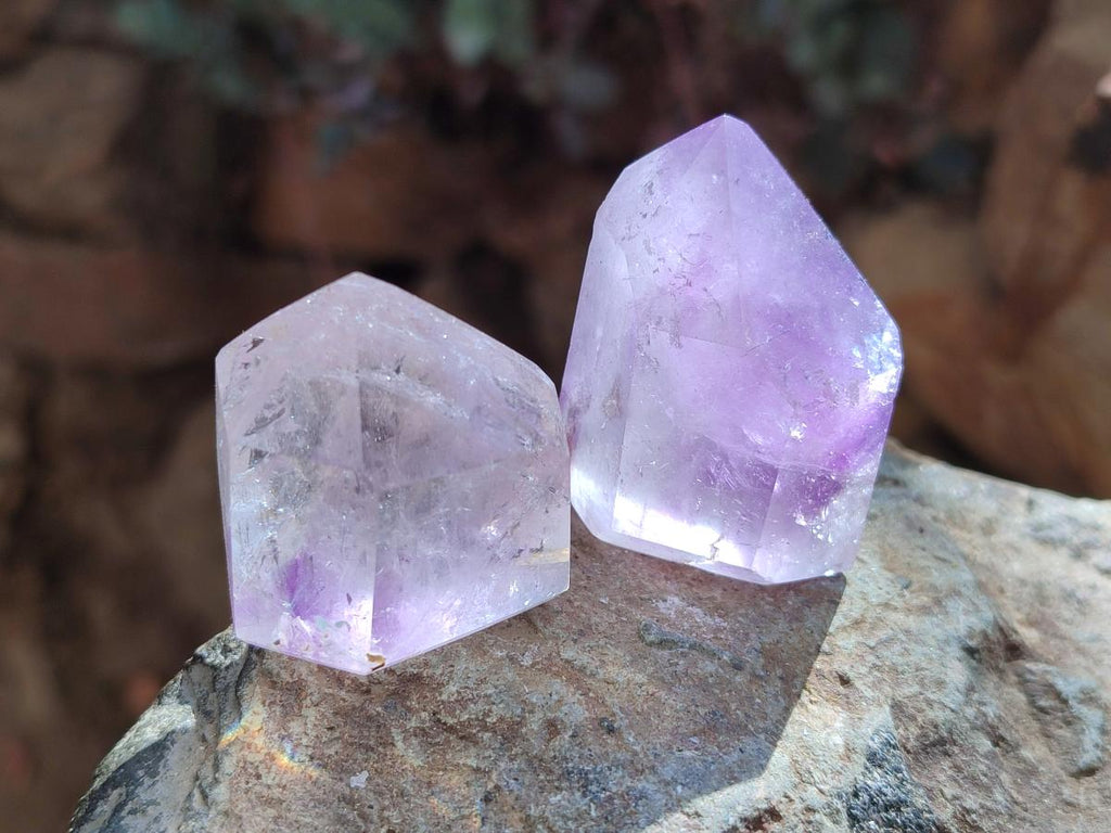 Polished Window Amethyst Crystals x 12 From Akansobe, Madagascar