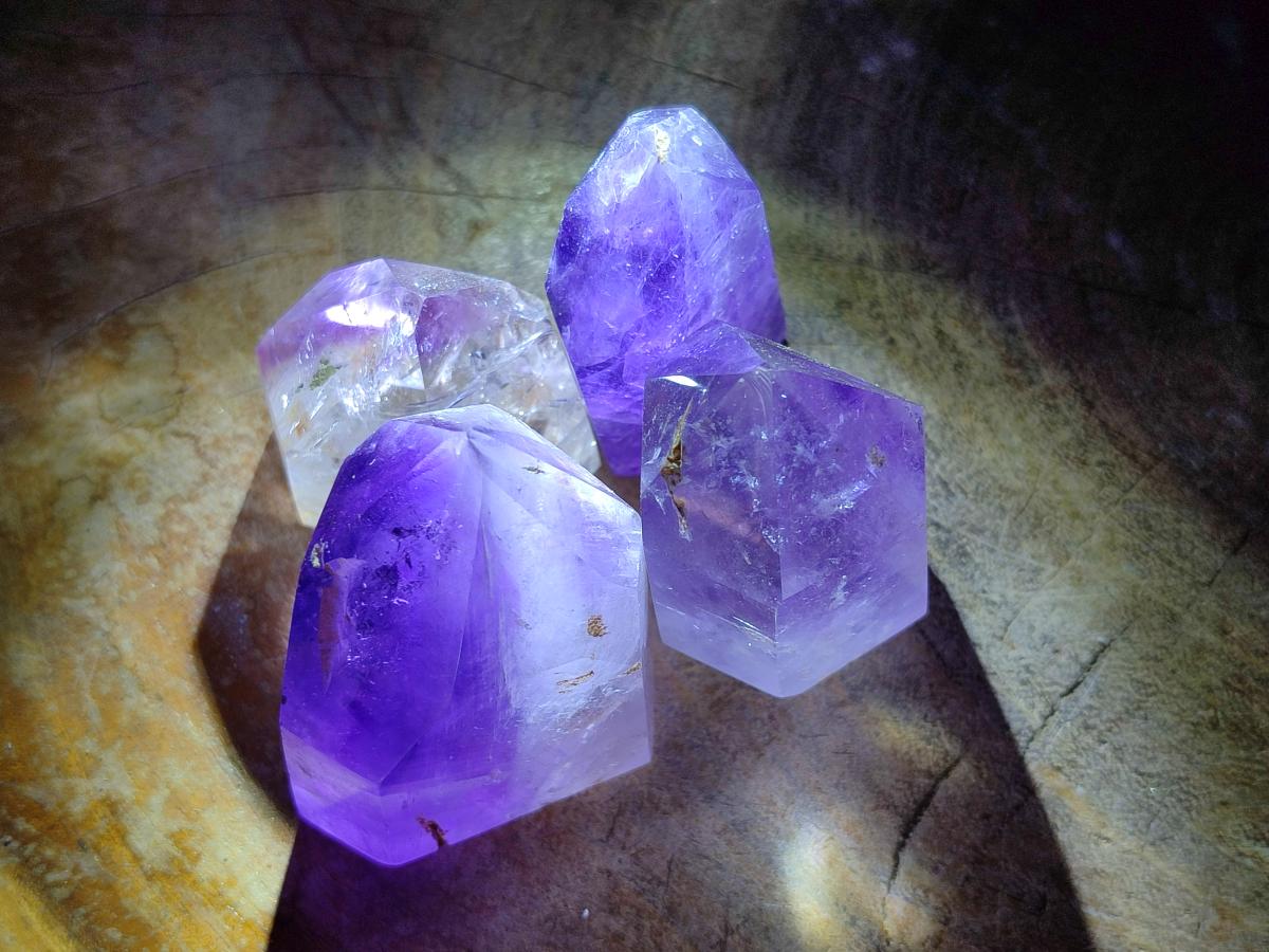 Polished Window Amethyst Crystals x 12 From Akansobe, Madagascar