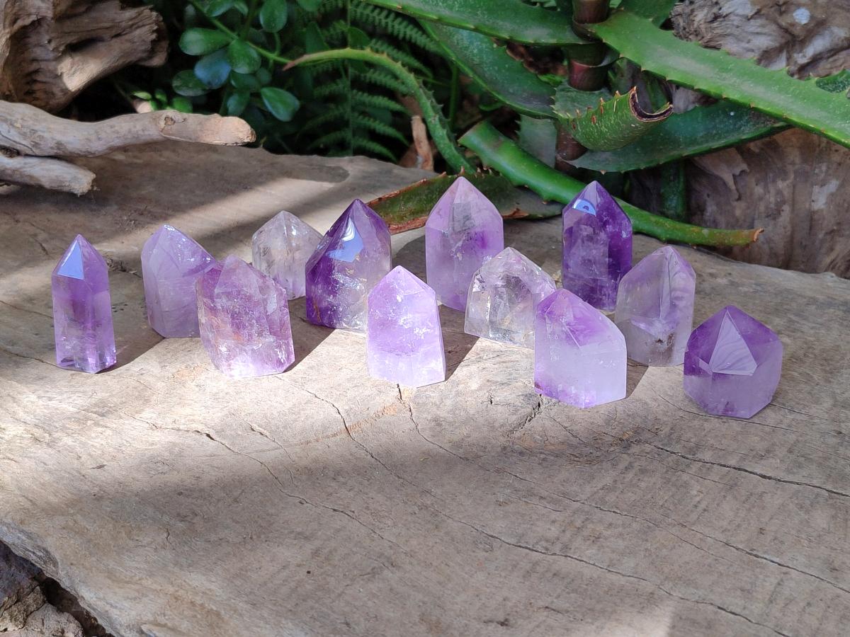 Polished Window Amethyst Crystals x 12 From Akansobe, Madagascar