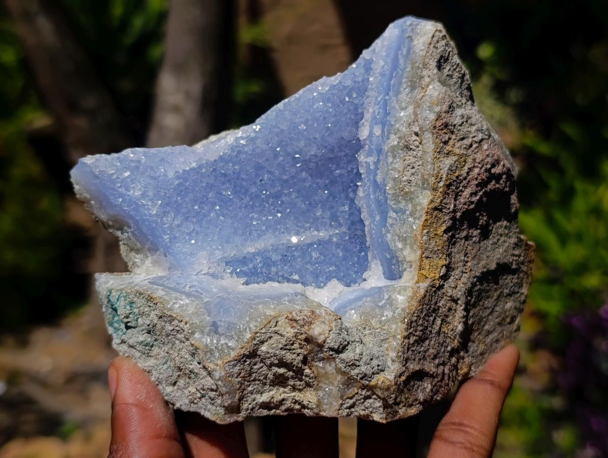 Natural Blue Lace Agate Geode Specimens x 3 From Nsanje, Malawi