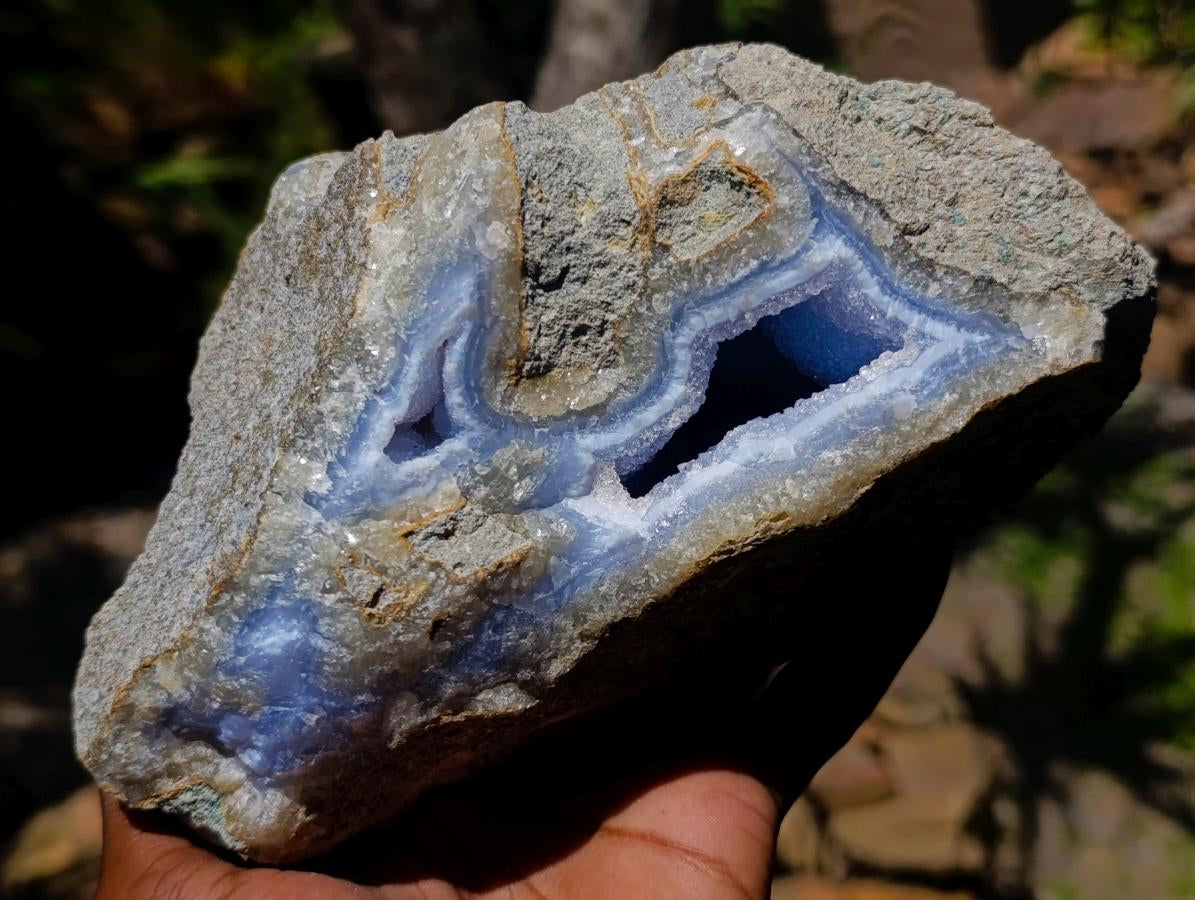 Natural Blue Lace Agate Geode Specimens x 3 From Nsanje, Malawi
