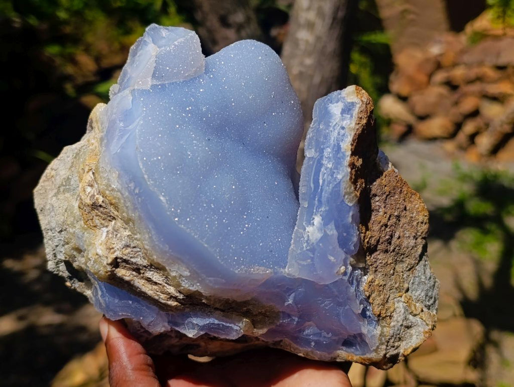 Natural Blue Lace Agate Geode Specimens x 3 From Nsanje, Malawi