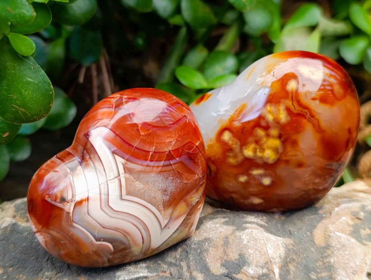 Polished Carnelian Agate Gemstone Hearts x 6 From Madagascar
