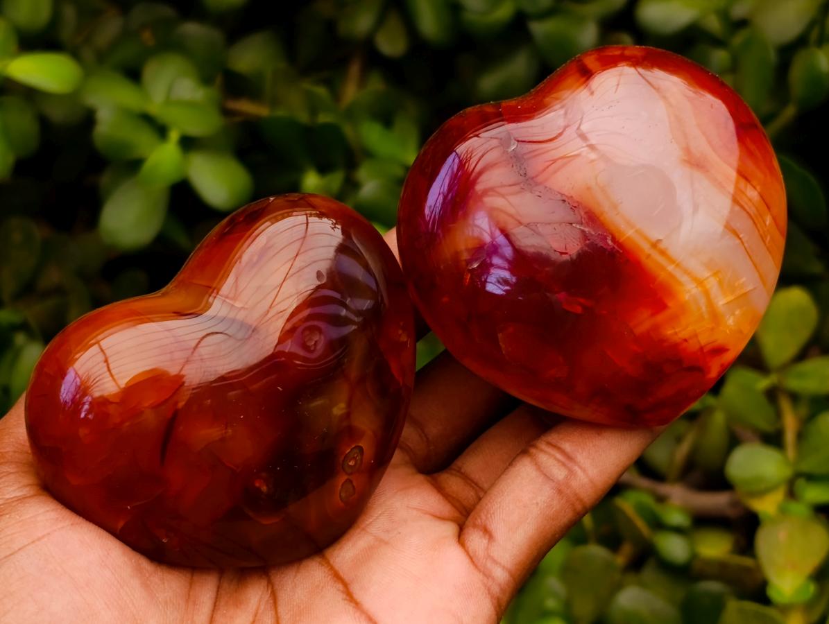 Polished Carnelian Agate Gemstone Hearts x 6 From Madagascar