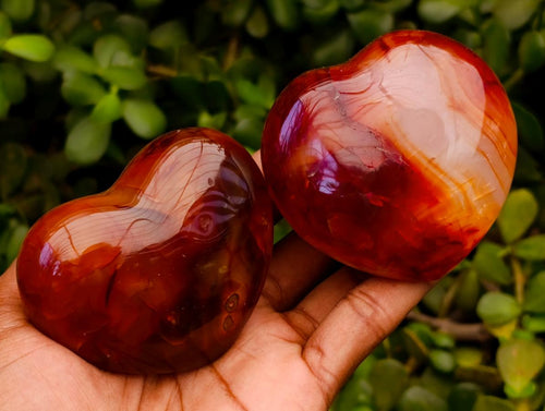 Polished Carnelian Agate Gemstone Hearts x 6 From Madagascar