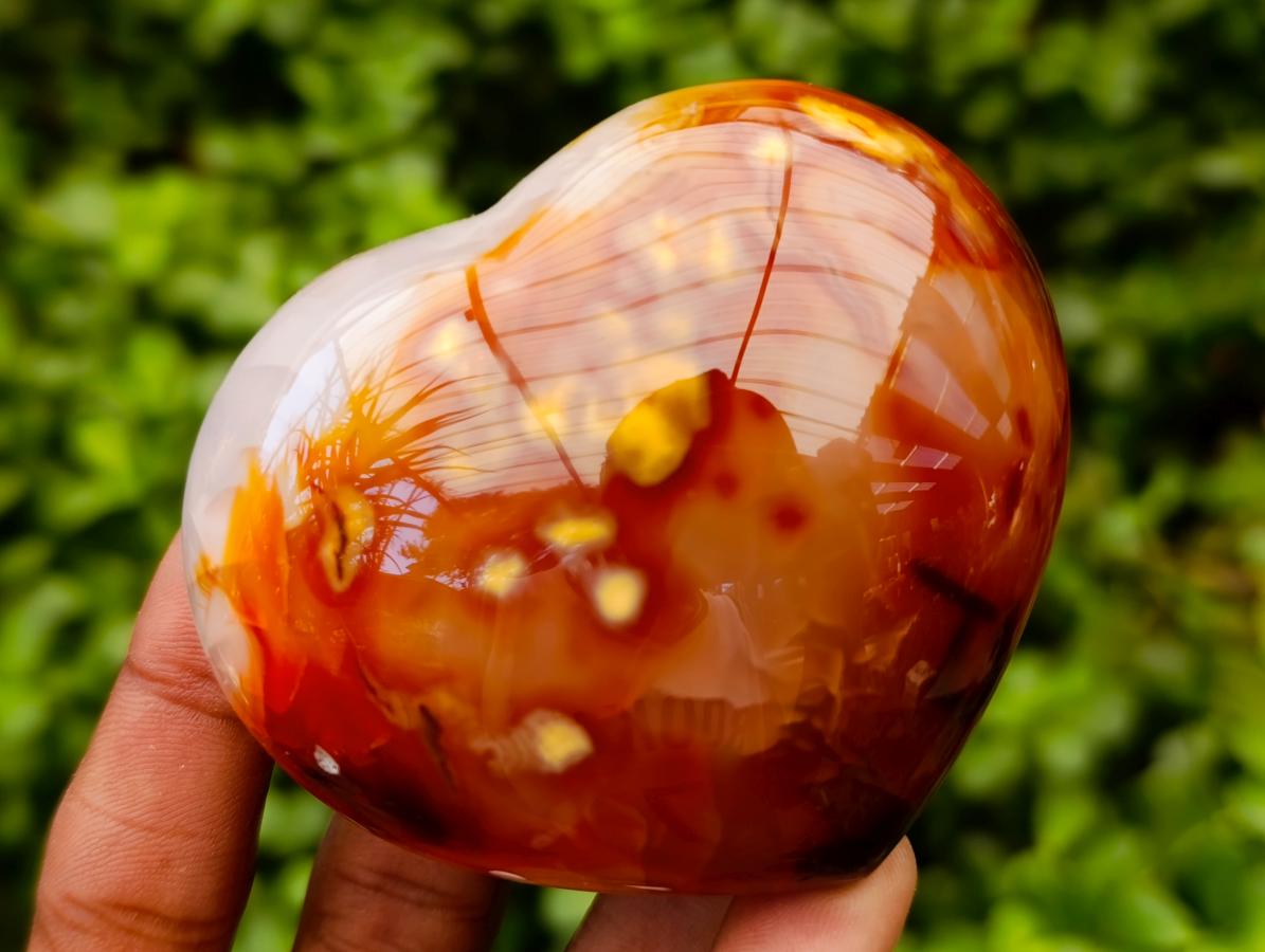 Polished Carnelian Agate Gemstone Hearts x 6 From Madagascar