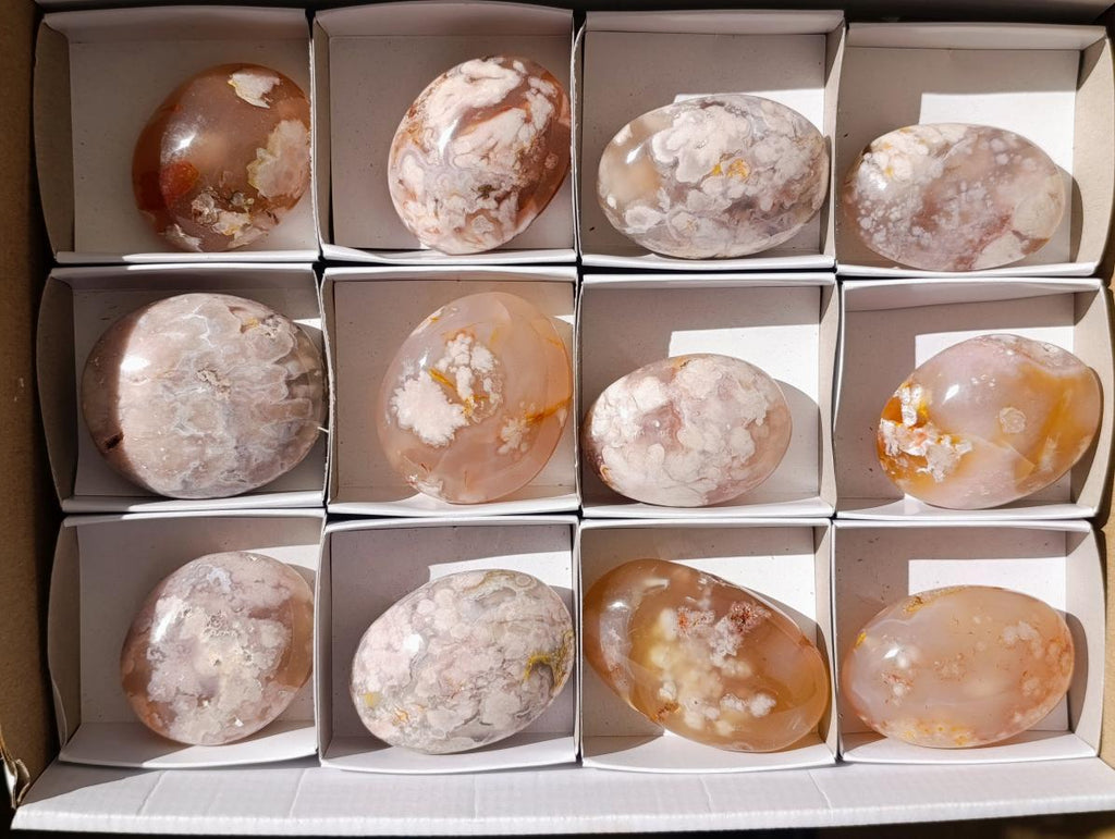 Polished Flower Agate Palm Stones x 12 From Antsahalova, Madagascar