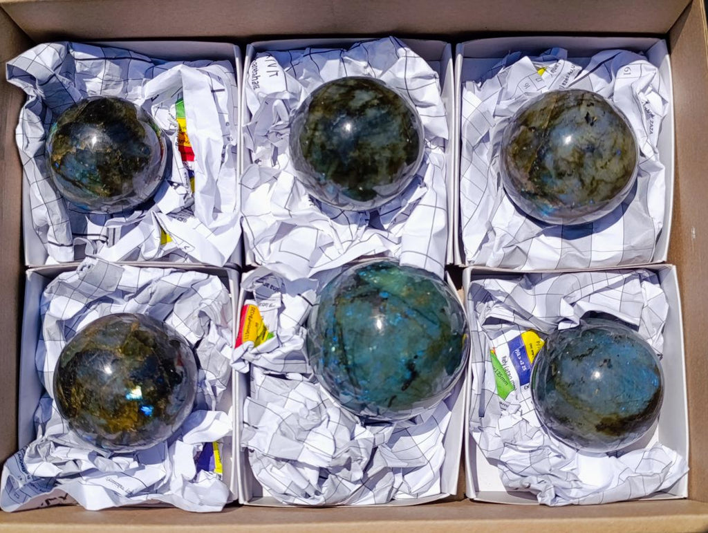 Polished Labradorite Spheres x 6 From Madagascar - Toprock Gemstones and Minerals 