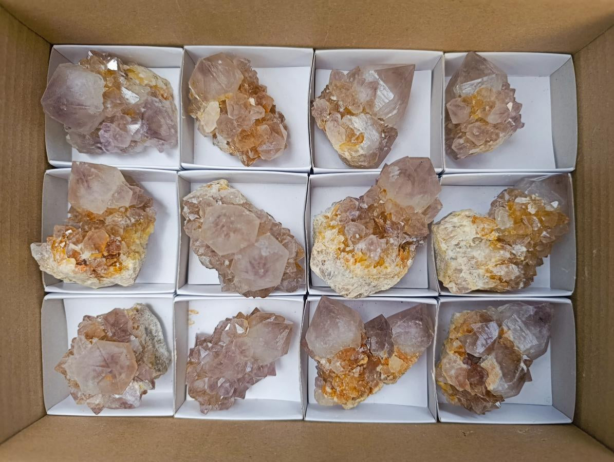 Natural Smokey Phantom Amethyst Spirit Clusters x 12 From Boekenhouthoek, South Africa