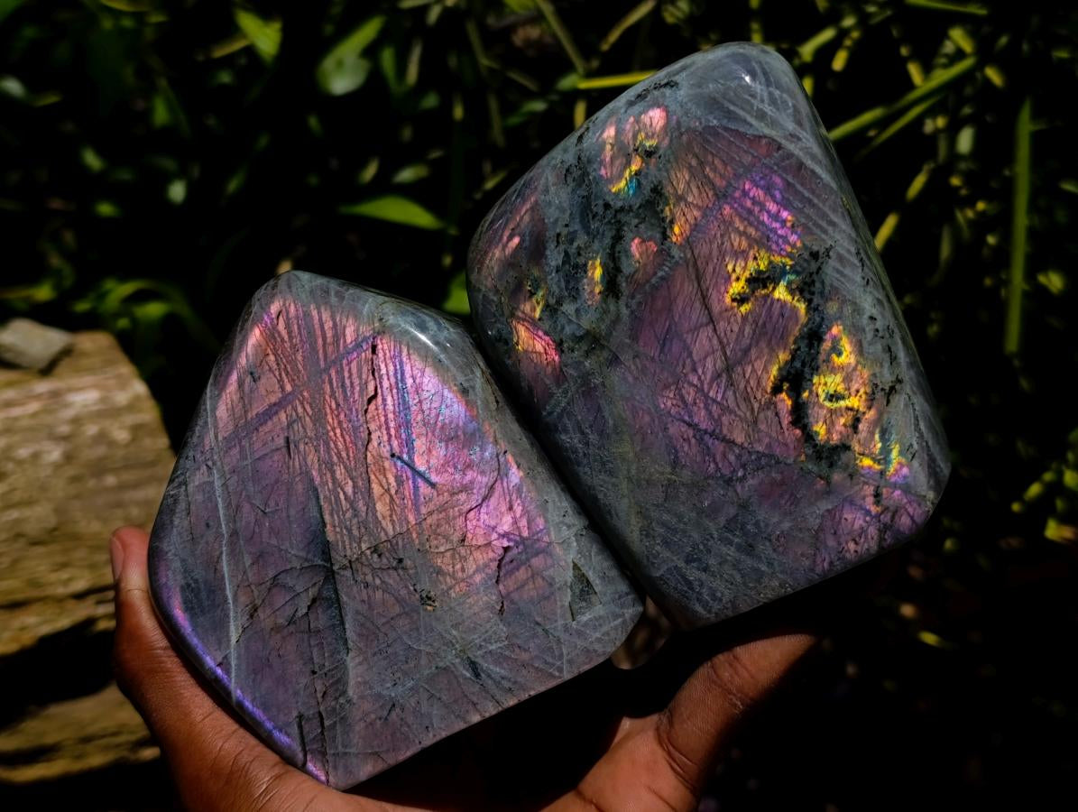 Polished Rare Purple Sunset Flash Labradorite Standing Free Forms x 2 From Madagascar