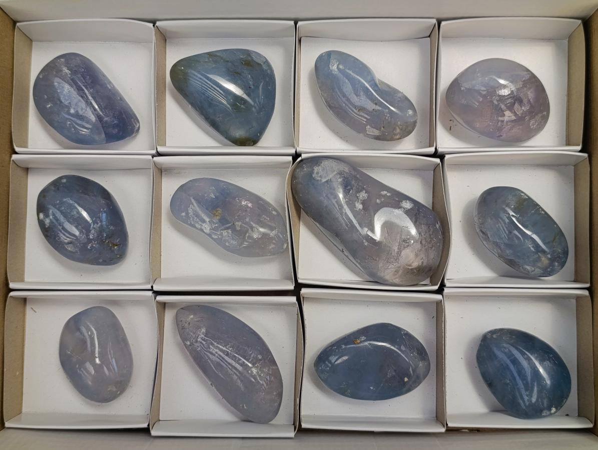 Polished Rare Blue Celestite Free Forms x 12 From Sakoany, Madagascar